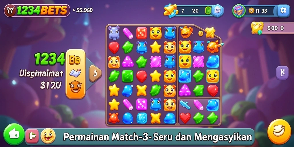 Tangkapan layar permainan 1234BETS menampilkan aksi Match-3 yang seru.