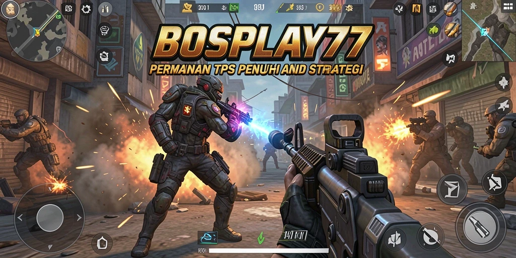 Screenshot gameplay <strong>BOSPLAY77</strong> yang menampilkan aksi seru dalam pertarungan TPS.