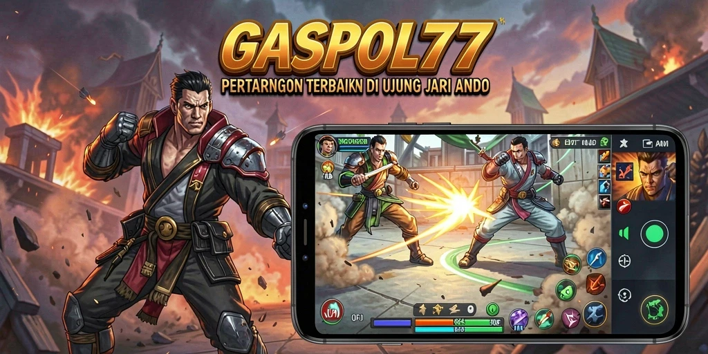 Tampilan utama gameplay <strong>GASPOL77</strong> menunjukkan pertarungan seru antar karakter.