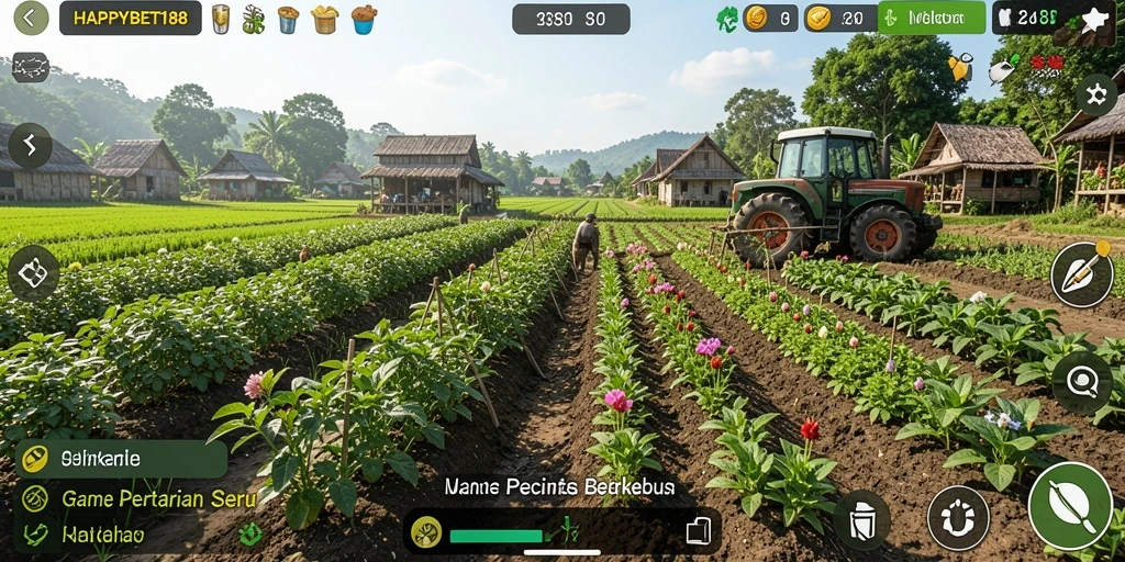 Screenshot utama <strong>HAPPYBET188</strong> menampilkan gameplay pertanian yang menarik.