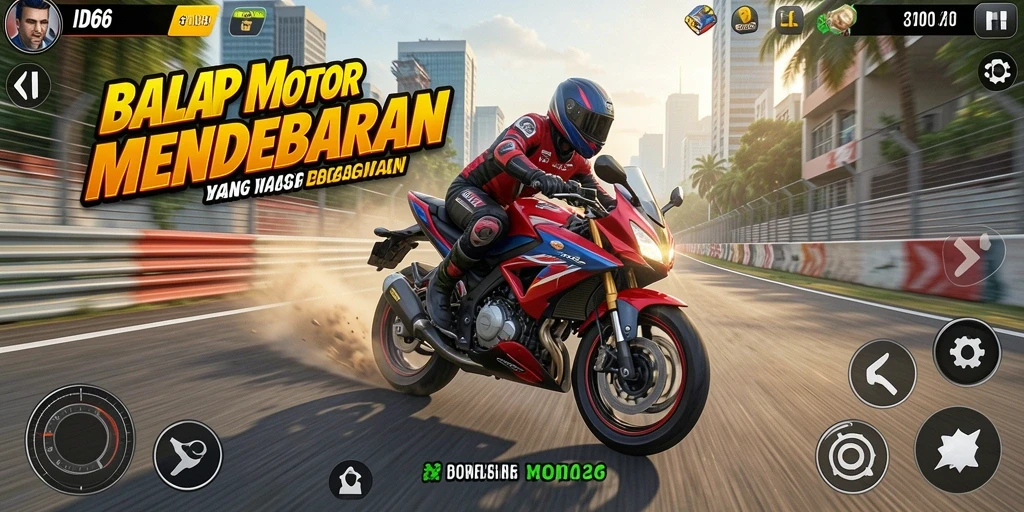 Tampilan gameplay seru dalam balapan motor ID66.