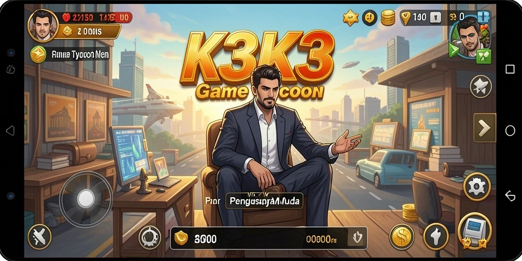 Tampilan gameplay K3K3 yang menarik menampilkan pengelolaan bisnis.