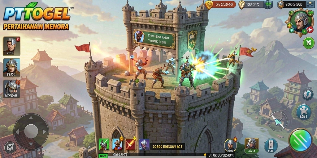Tampilan gameplay menara pertahanan yang intens dan penuh strategi.