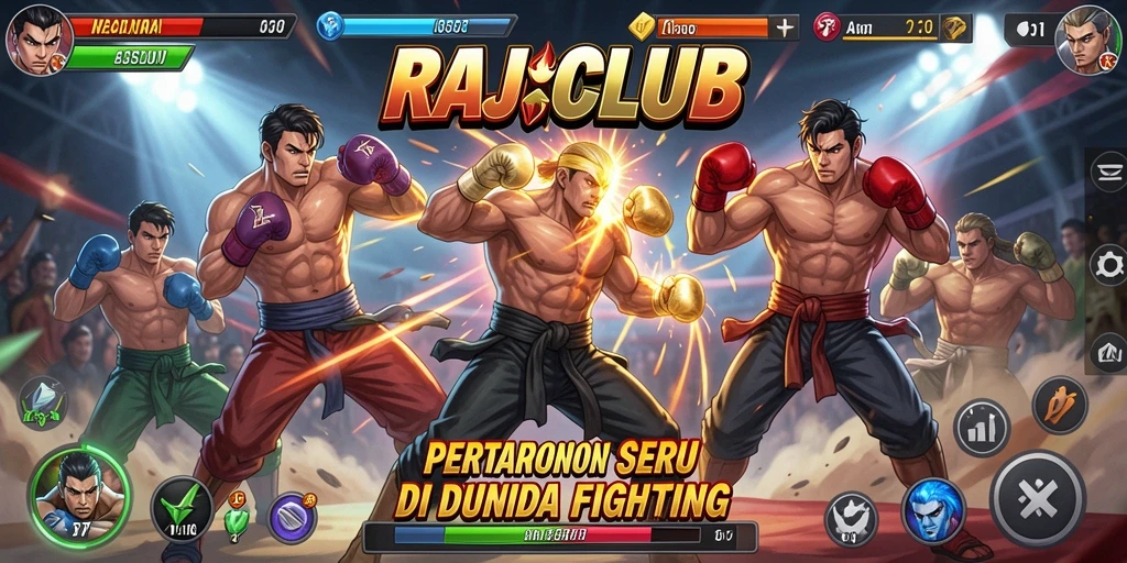 Tampilan seru gameplay RAJACLUB dengan pertarungan langsung antara karakter.