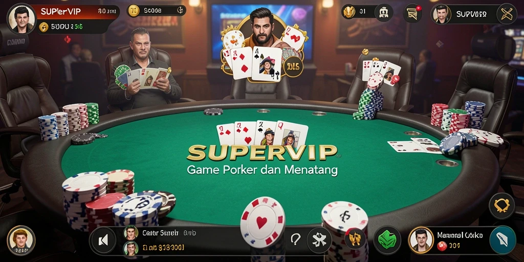 Tampilan gameplay seru dalam aplikasi SUPERVIP Poker.