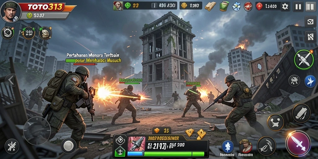 Gameplay menegangkan dari TOTO313 saat melawan gelombang musuh.