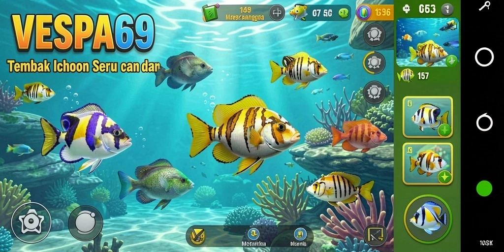 Gameplay VESPA69 dengan aksi menembak ikan yang seru dan menarik.