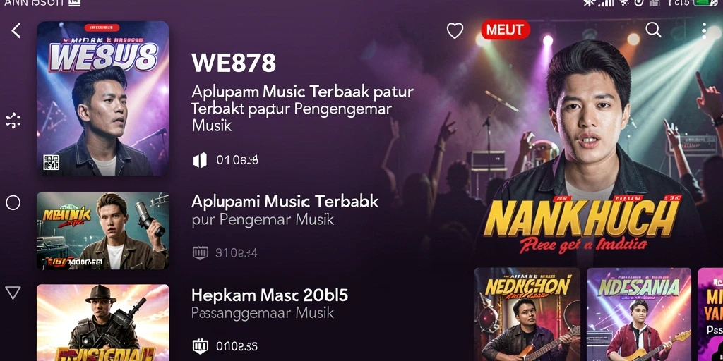 Screenshot WE878 menampilkan antarmuka aplikasi musik yang menarik dan interaktif.