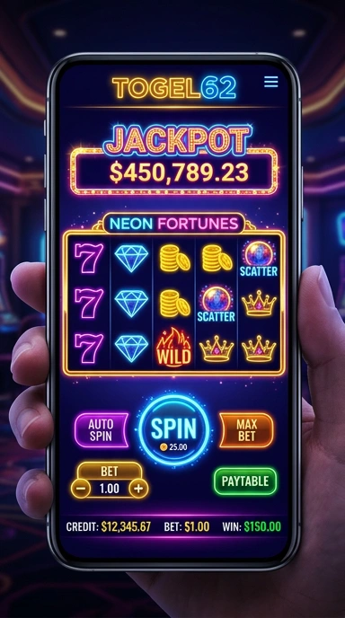 Tampilan antarmuka pengguna aplikasi togel62 yang minimalis dan modern.